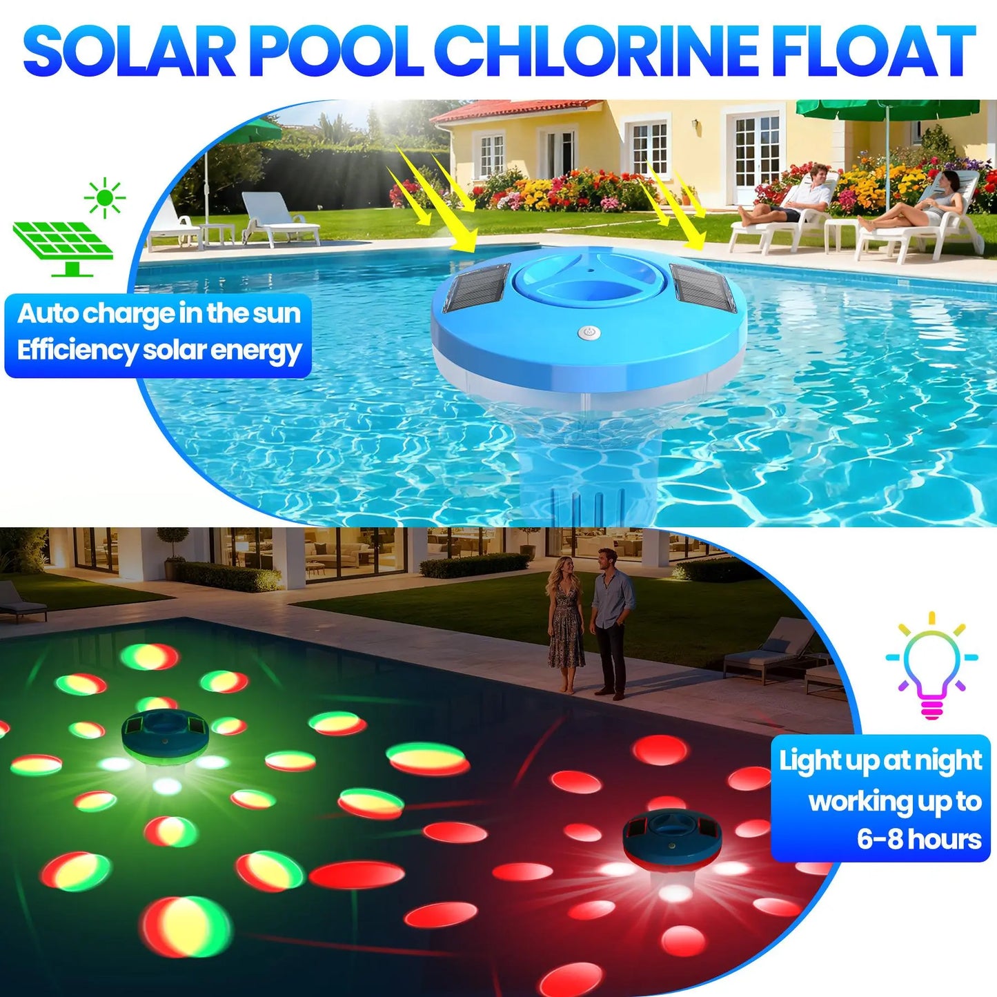 Illuminate Your Pool with the Solar Chlorine Floater - Colorful Light Show & Adjustable Dispenser for Effortless Maintenance!
