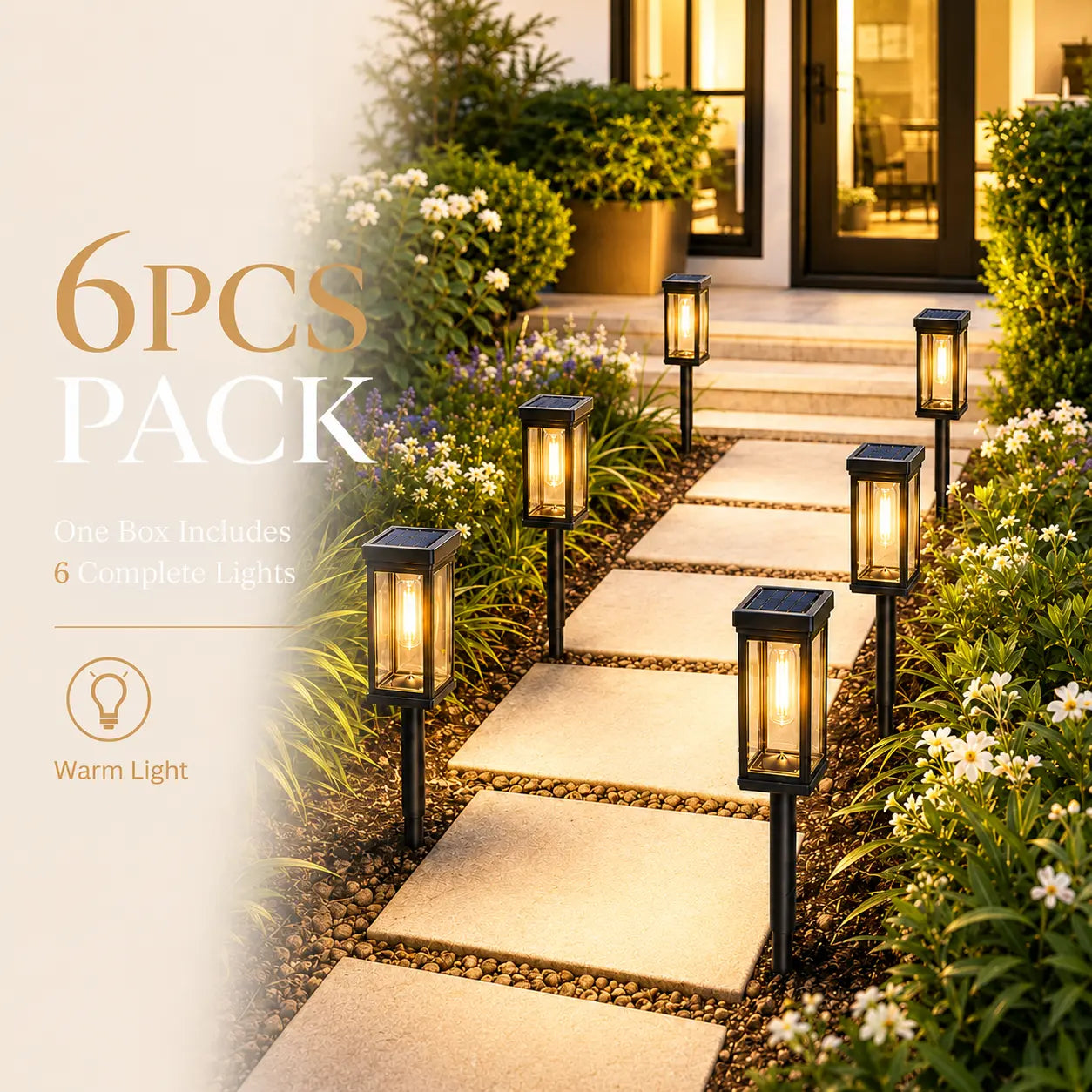 Illuminate Your Outdoors: 6 Pack of Stylish Solar Pathway Lights for a Warm and Inviting Glow