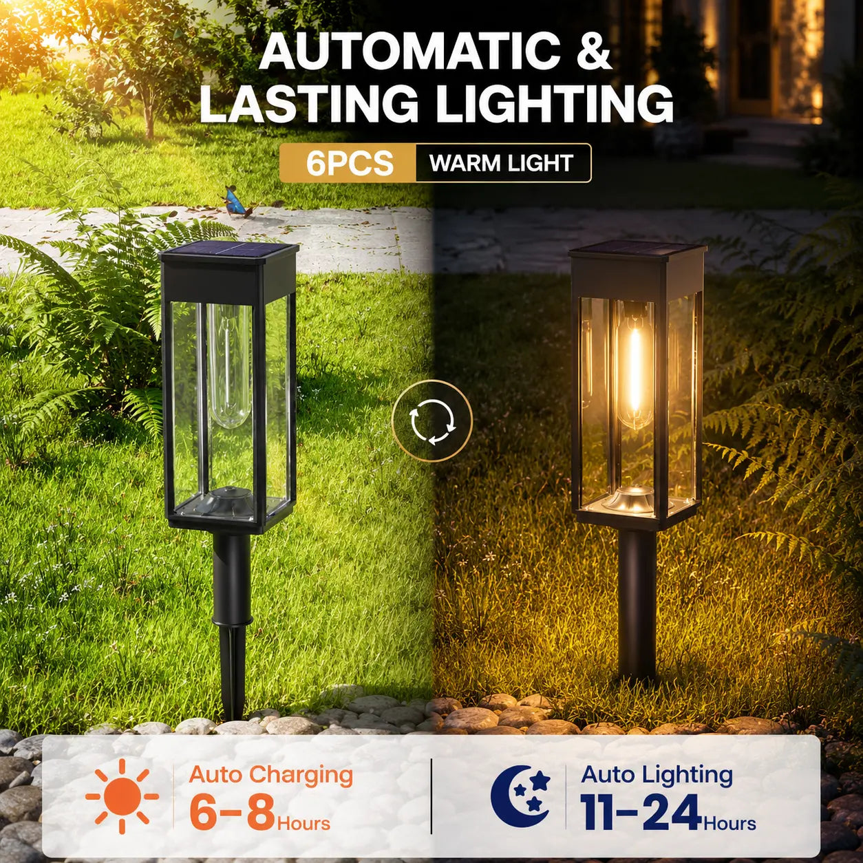 Illuminate Your Outdoors: 6 Pack of Stylish Solar Pathway Lights for a Warm and Inviting Glow
