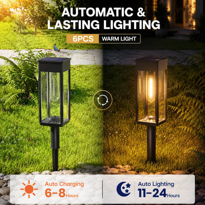 Illuminate Your Outdoors: 6 Pack of Stylish Solar Pathway Lights for a Warm and Inviting Glow