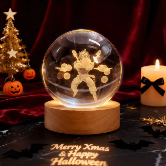 Transform Your Space with the DBZ Action Figures Lamp - 3D K9 Crystal Ball Night Light with 7 Color Options and Elegant Wooden Base - Perfect for Boys' Rooms and Holiday Decor!