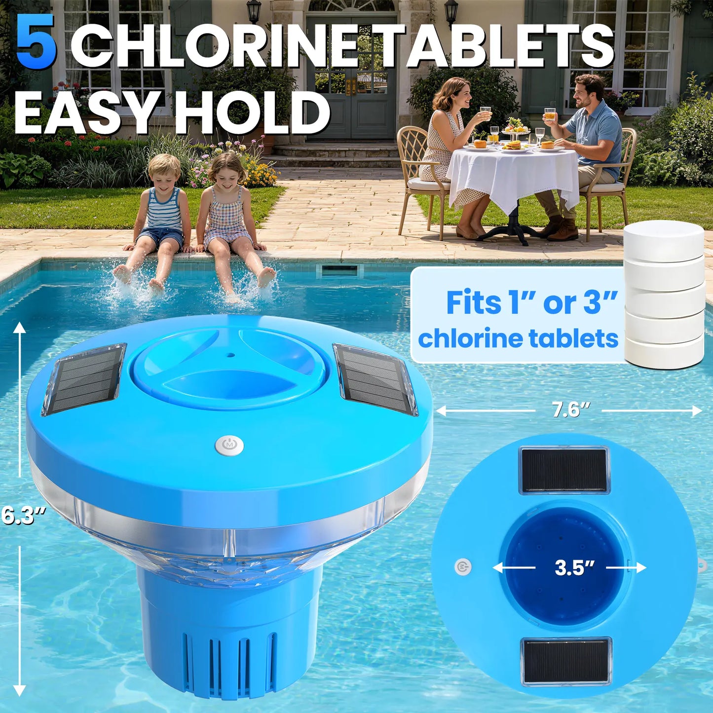 Illuminate Your Pool with the Solar Chlorine Floater - Colorful Light Show & Adjustable Dispenser for Effortless Maintenance!