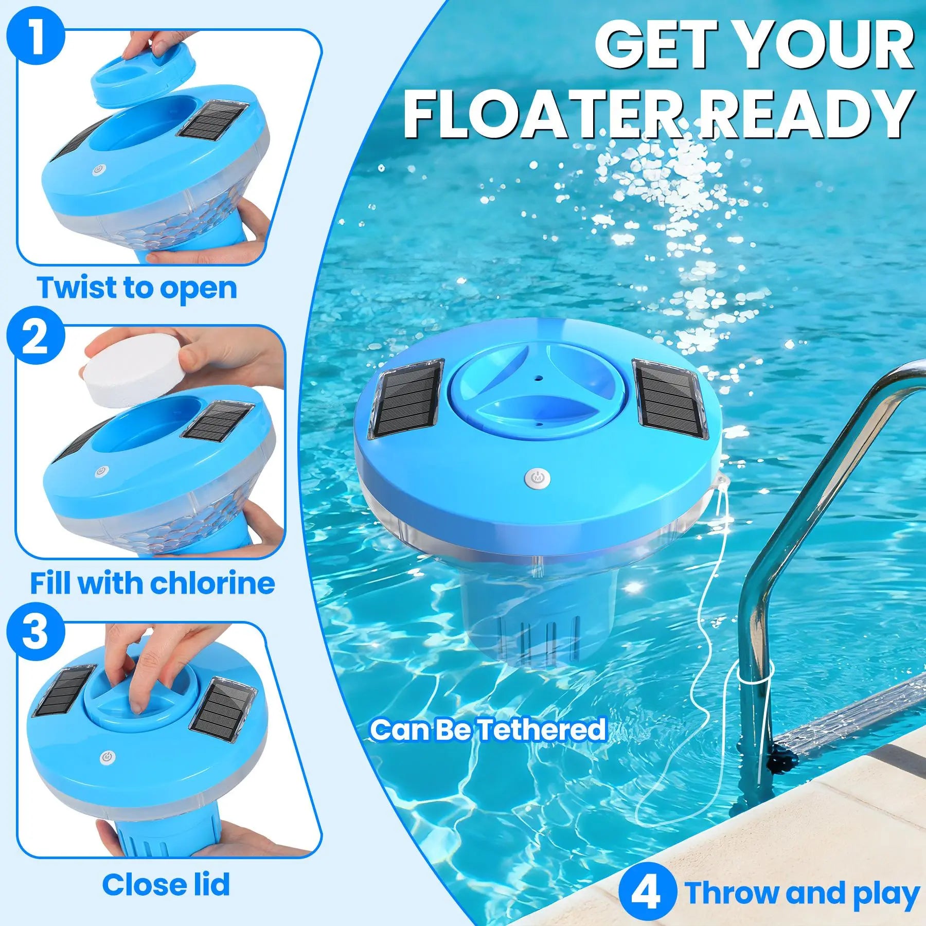 Illuminate Your Pool with the Solar Chlorine Floater - Colorful Light Show & Adjustable Dispenser for Effortless Maintenance!