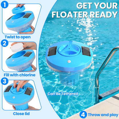 Illuminate Your Pool with the Solar Chlorine Floater - Colorful Light Show & Adjustable Dispenser for Effortless Maintenance!