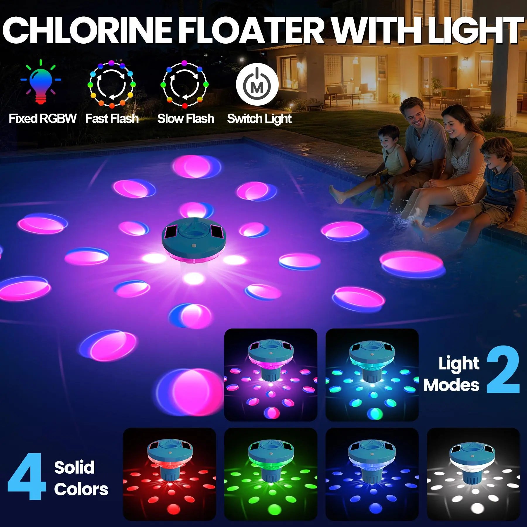 Illuminate Your Pool with the Solar Chlorine Floater - Colorful Light Show & Adjustable Dispenser for Effortless Maintenance!