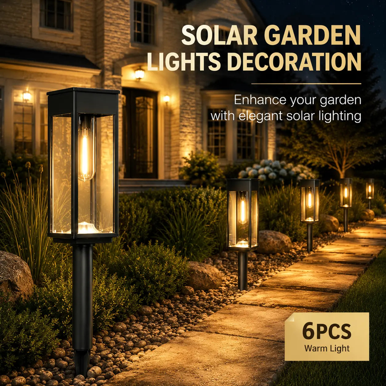 Illuminate Your Outdoors: 6 Pack of Stylish Solar Pathway Lights for a Warm and Inviting Glow