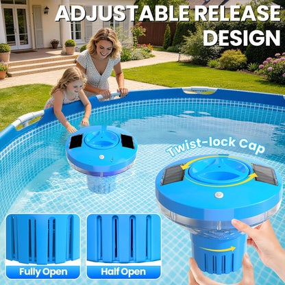 Illuminate Your Pool with the Solar Chlorine Floater - Colorful Light Show & Adjustable Dispenser for Effortless Maintenance!