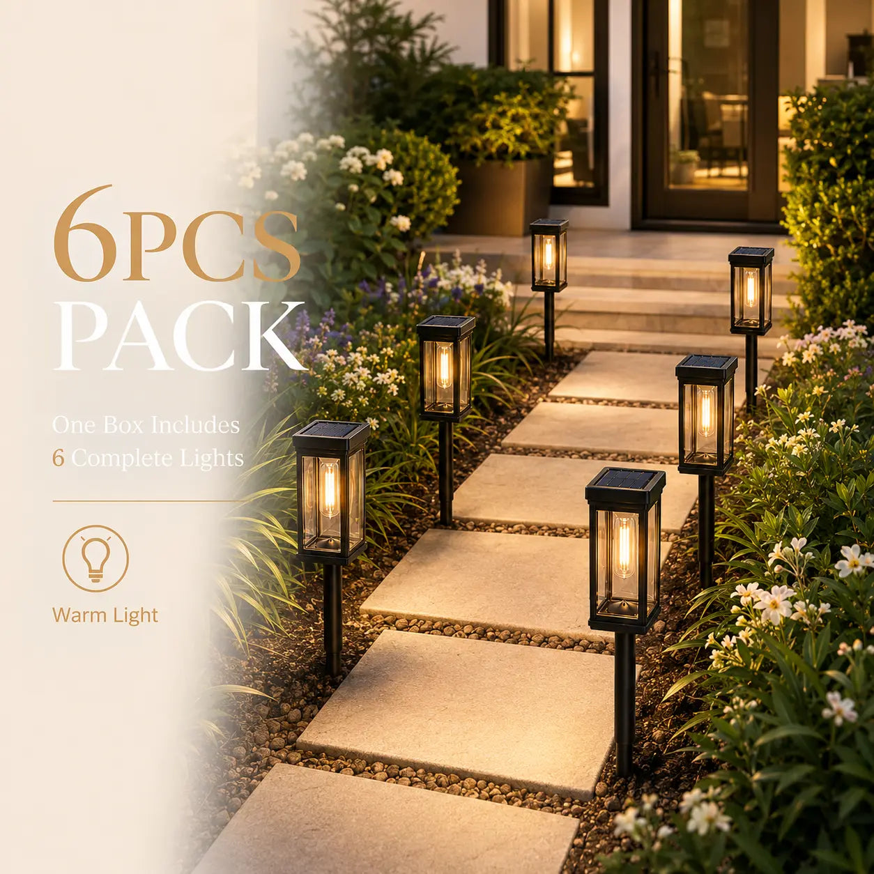 Illuminate Your Outdoors: 6 Pack of Stylish Solar Pathway Lights for a Warm and Inviting Glow